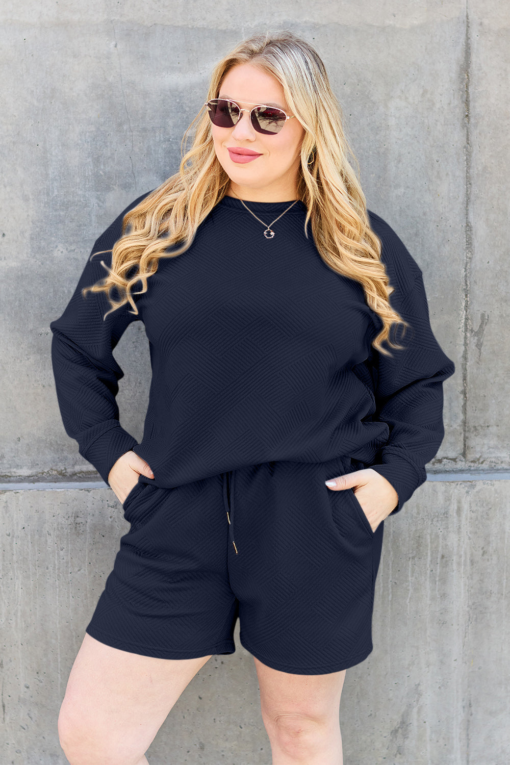 Double Take Talk to Me Texture Shorts Set