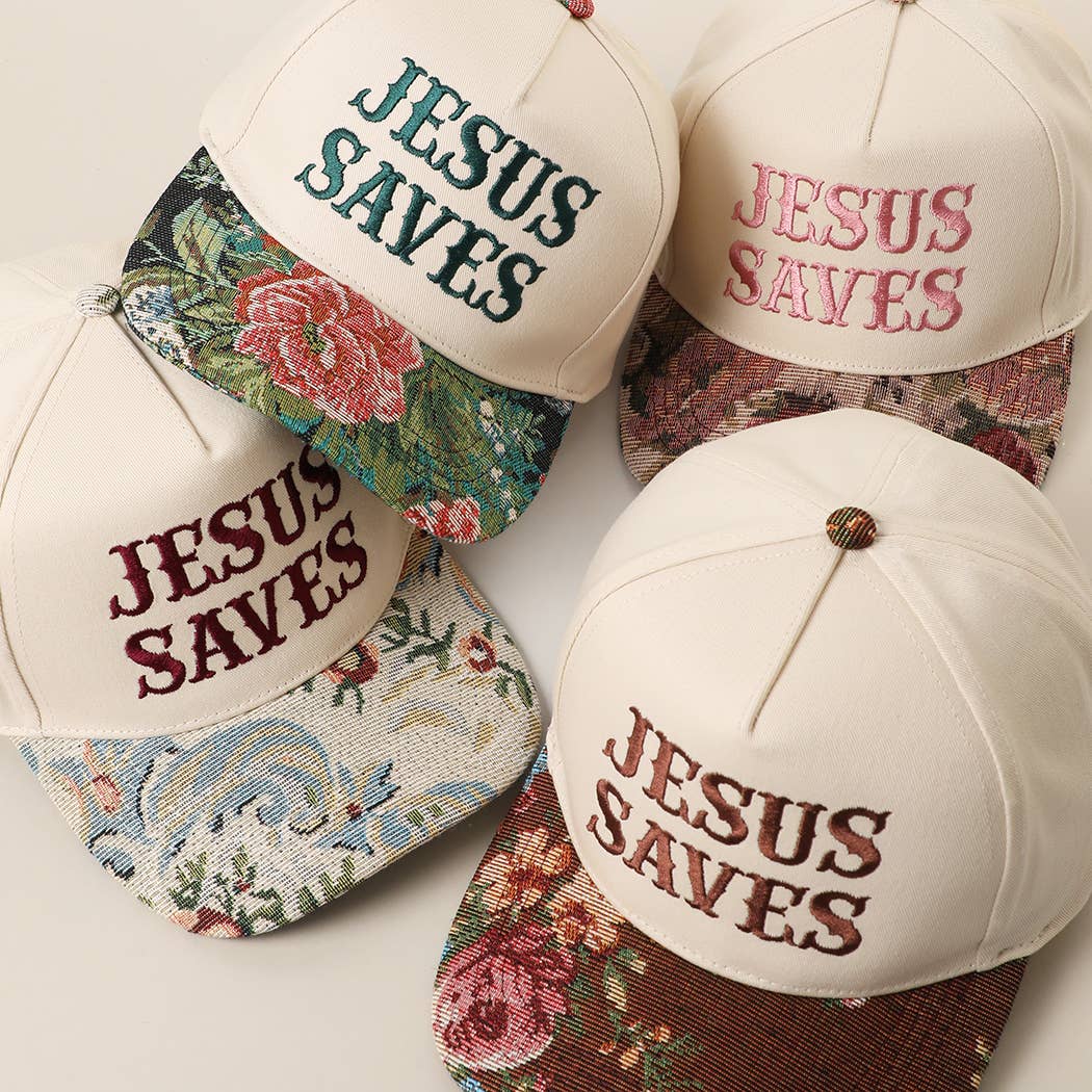 JESUS SAVES Embroidered Floral Tapestry Trucker Hat