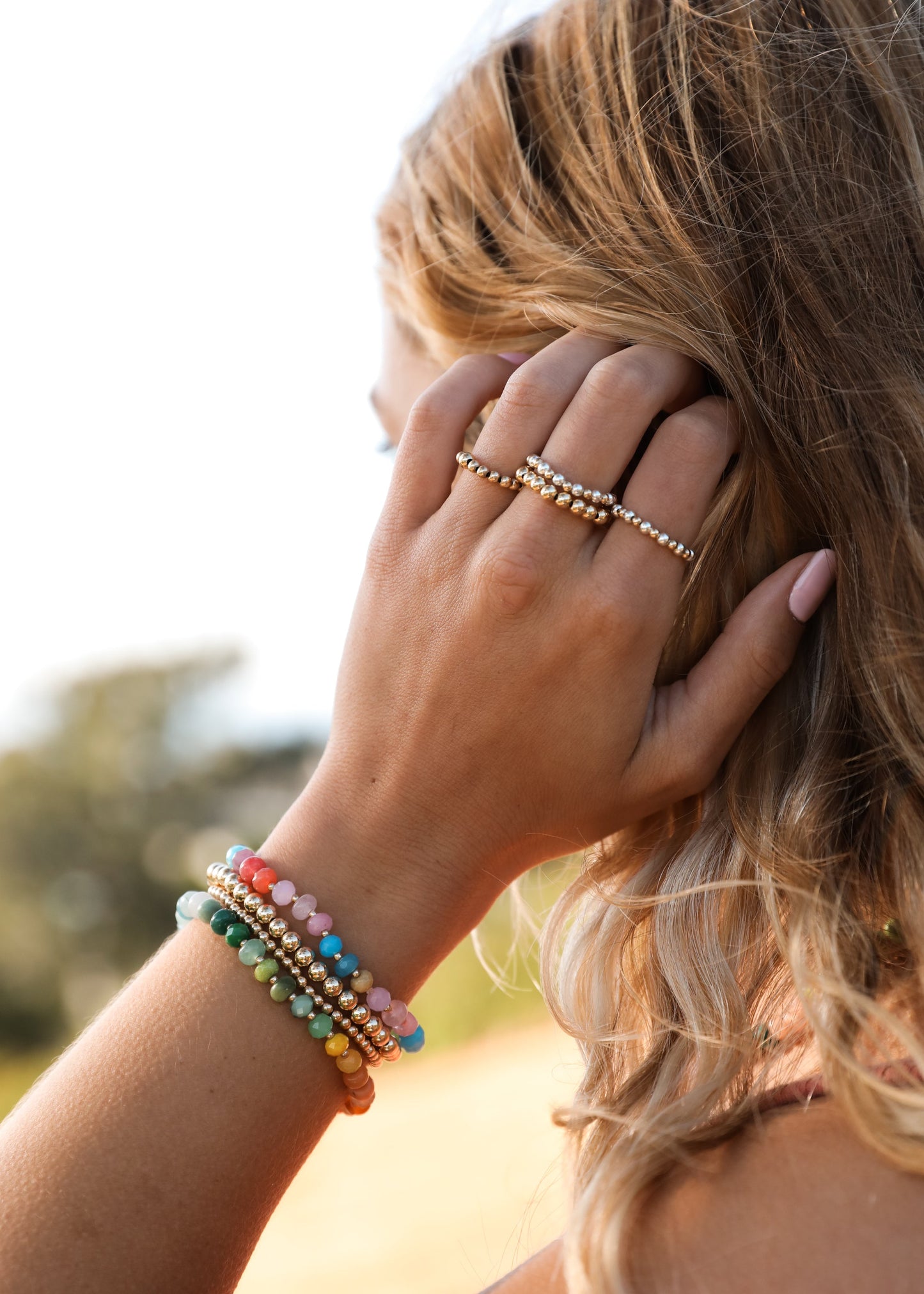 Natural Gemstone Bracelet + 14k Gold Filled Toggle : Gold Rush