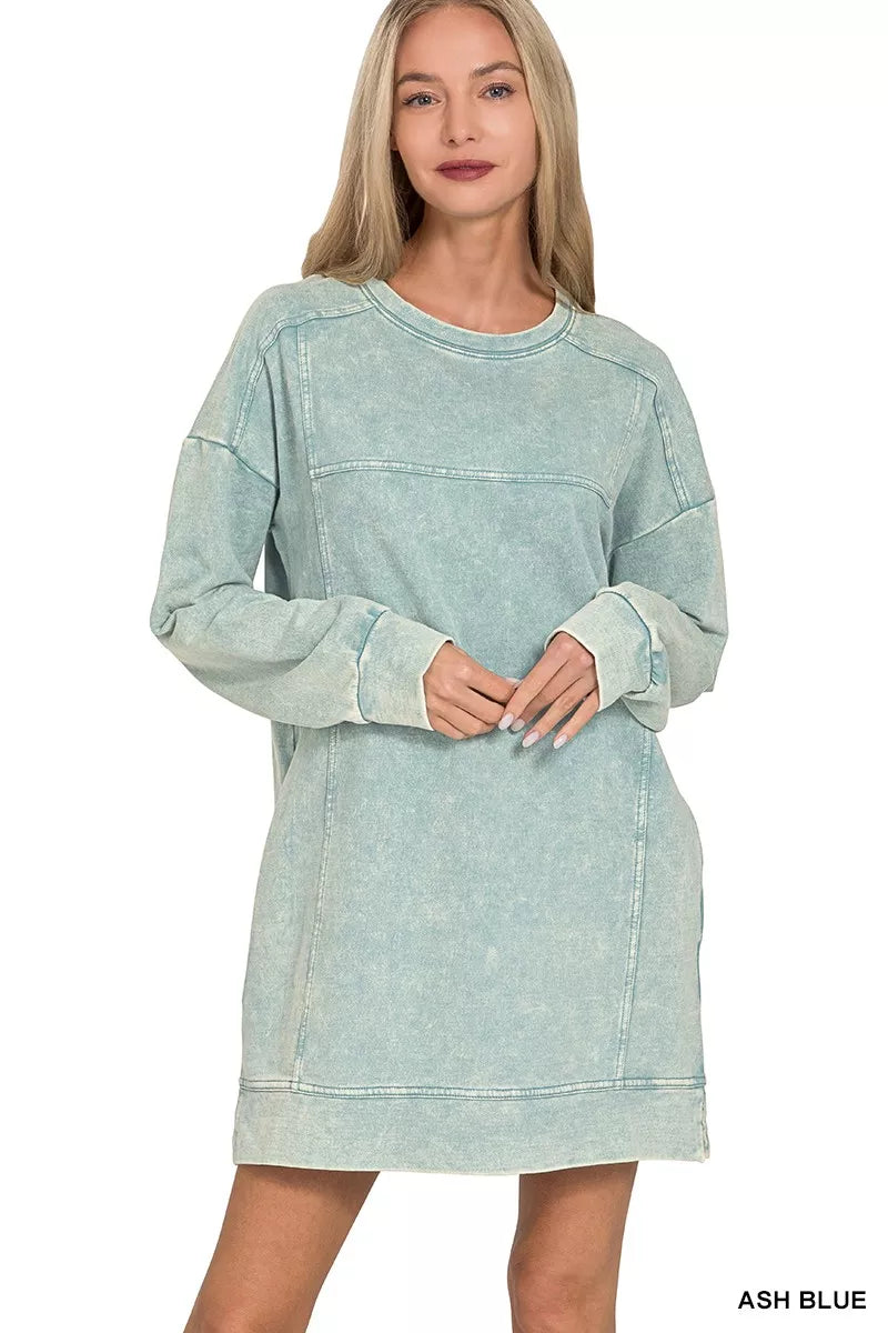 slim fit dress slacks Zenana French Terry Acid Washed Dress with Pockets