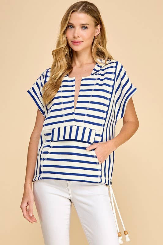 Glam Striped Split Front Pocket Hoodie Top