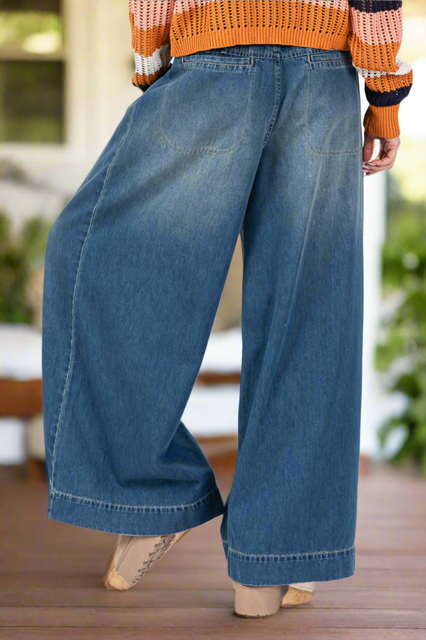 SAGE+FIG Smocked Waist Band Wide Leg Jeans