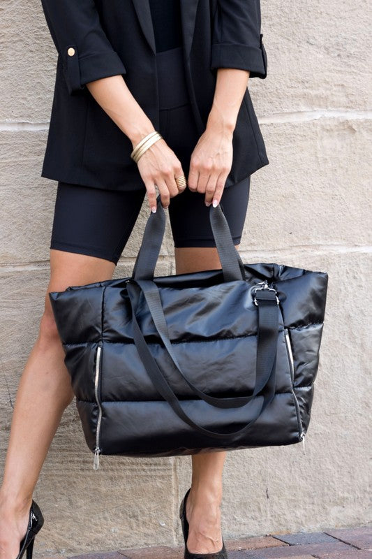 All The Details Metallic Puffer Tote