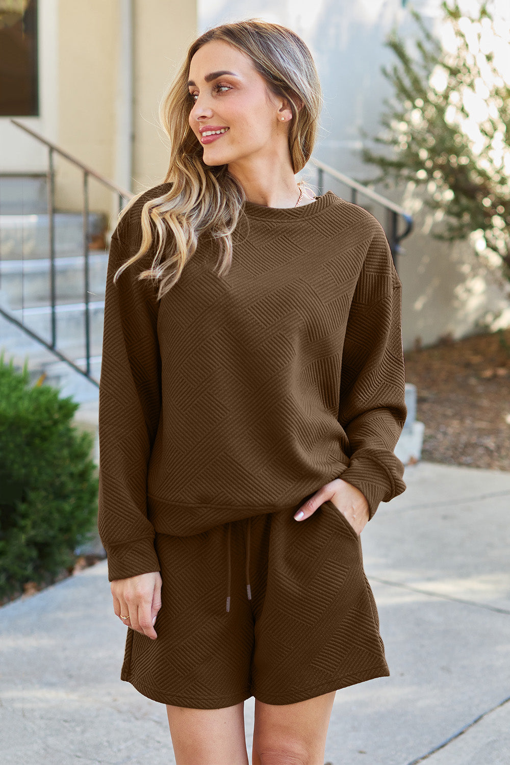 Double Take Talk to Me Texture Shorts Set