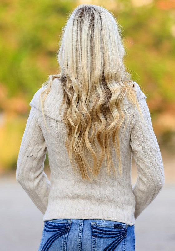 Cable Knit Zip-Up Cardigan