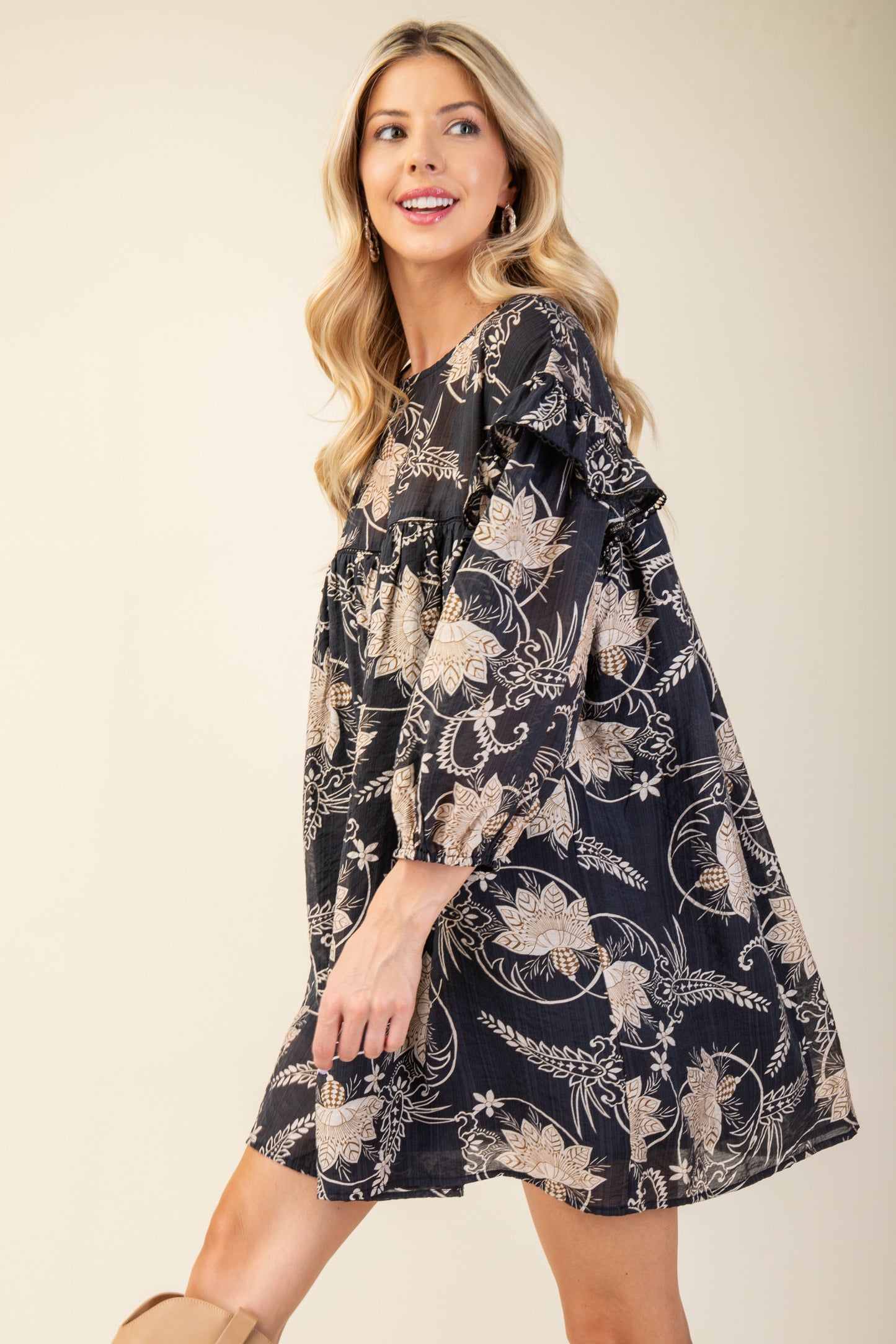 Orion 3/4 Length Sleeve Mini Dress