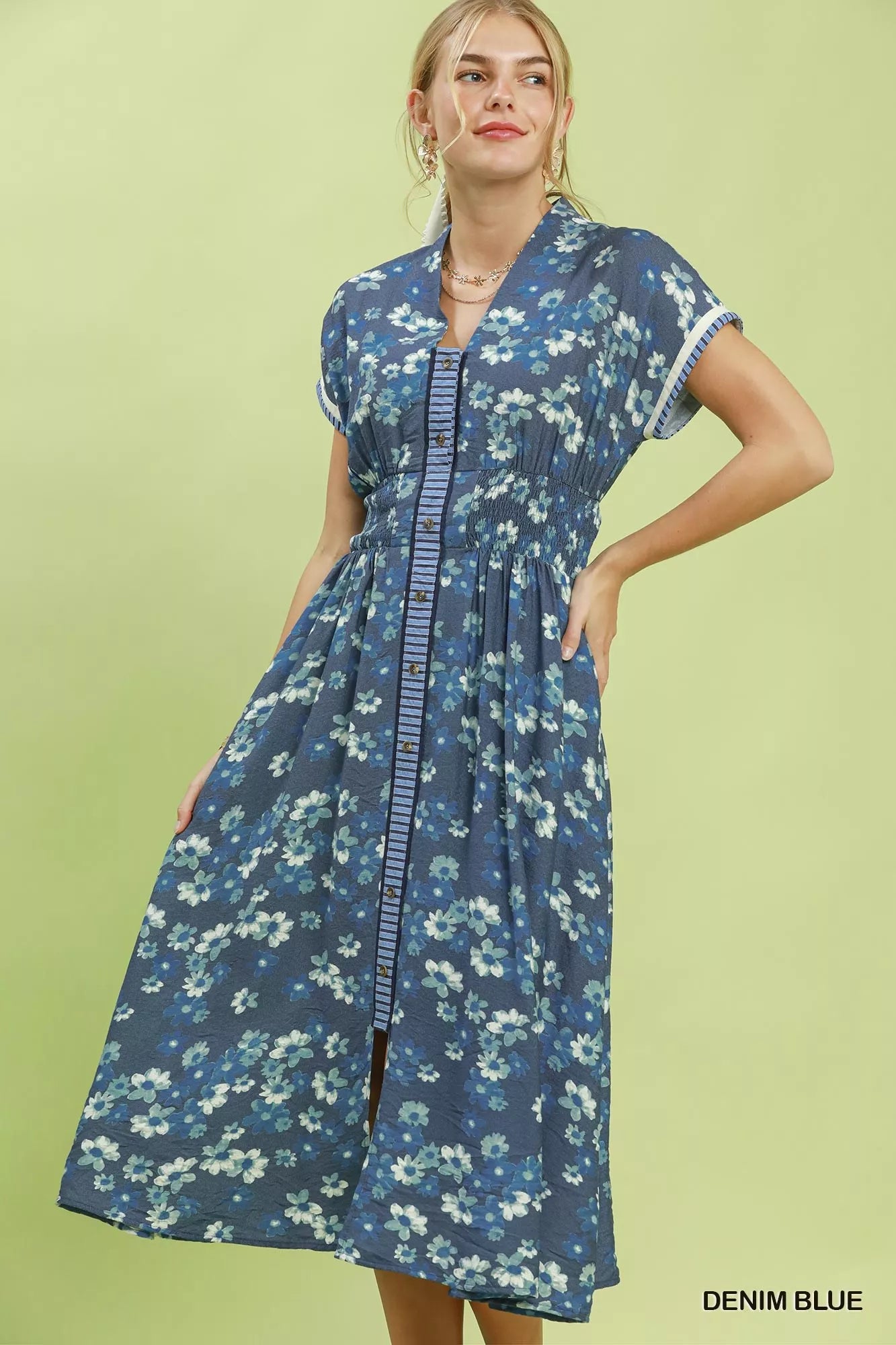 denim henley dress Womens Puff Sleeve Henley Denim Dress Billy T Denim / S
