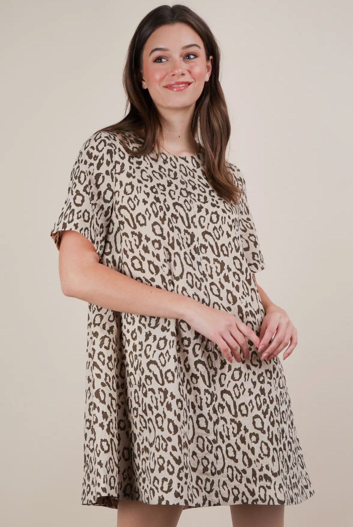 The Blushing Leopard Mini Dress with Pockets