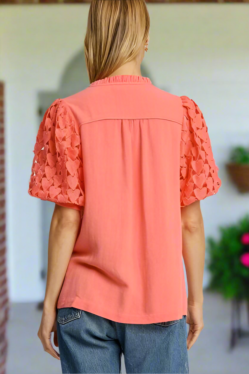 Umgee Full Heart Lace Sleeve Ruffle Top