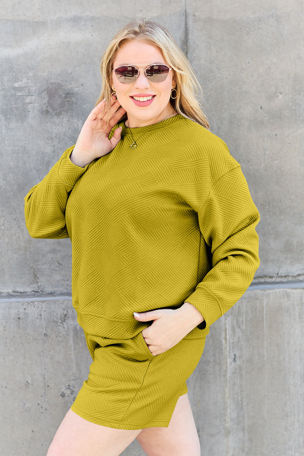 Double Take Talk to Me Texture Shorts Set