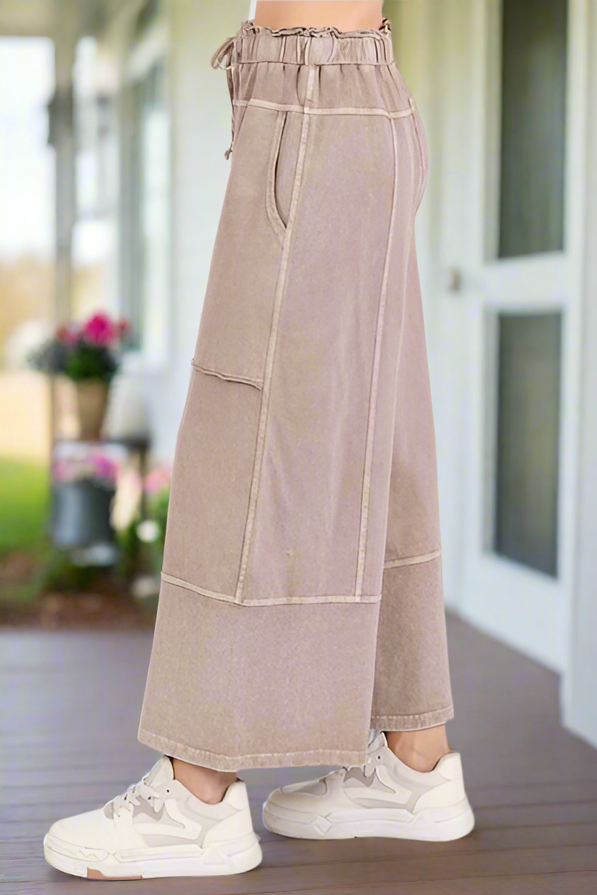 Mittoshop Mineral Wash Seam French Terry Wide Leg Pants