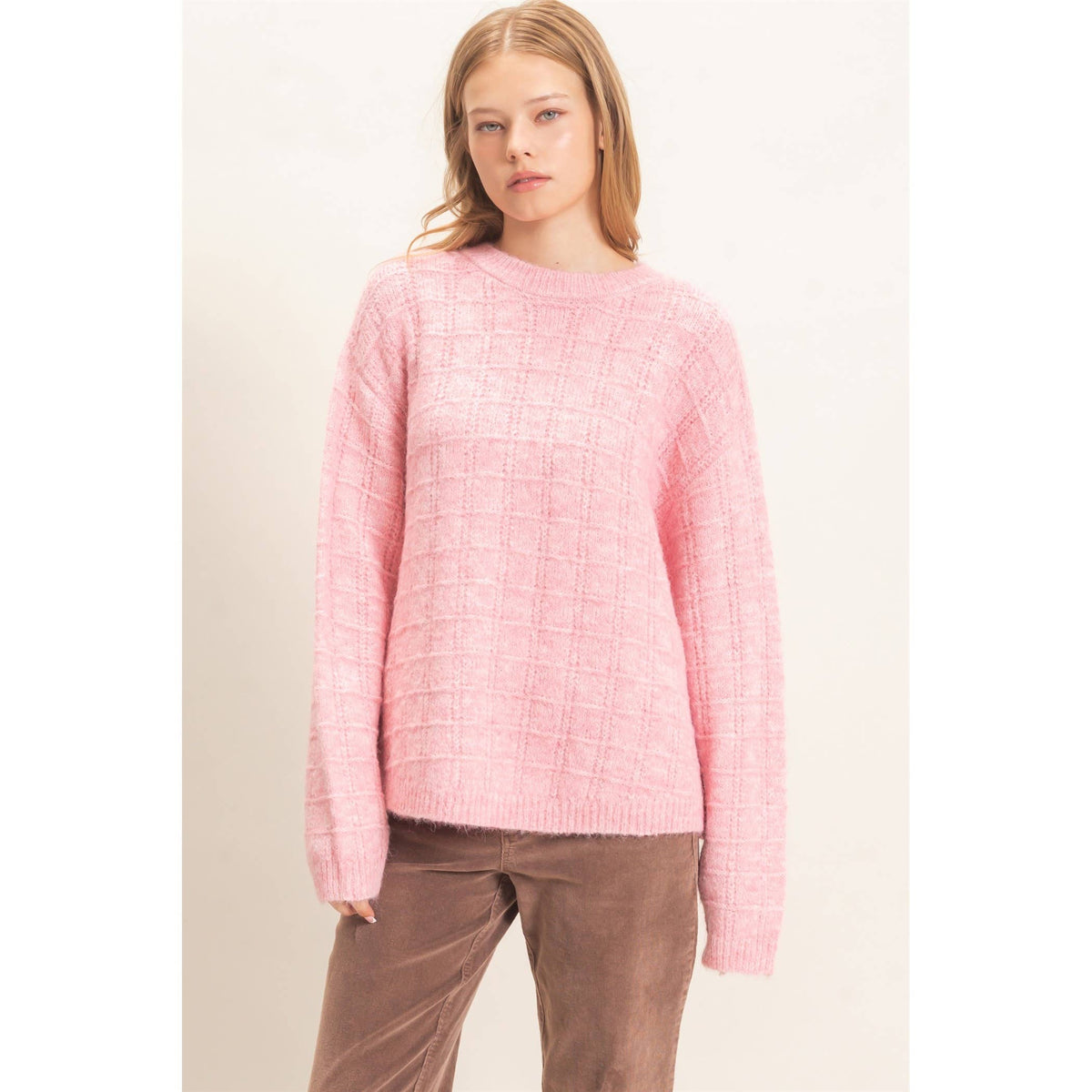 Grid Textured Knit Sweater