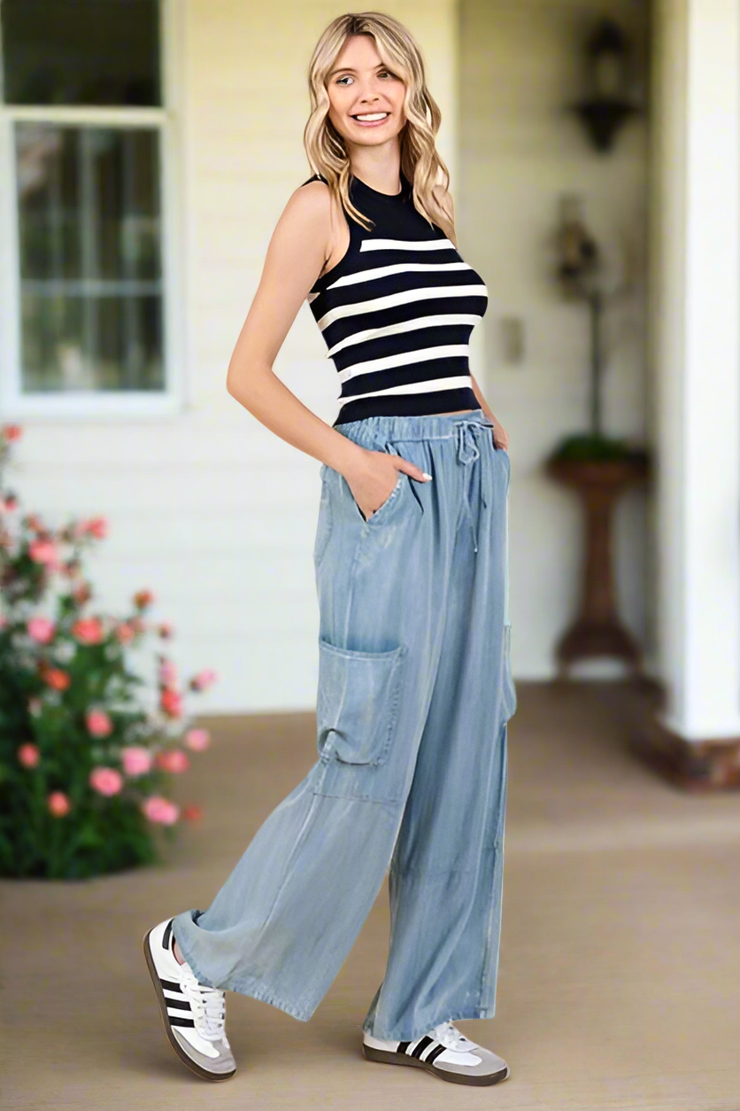 Trinity Chambrey Cargo Wide Leg Pants
