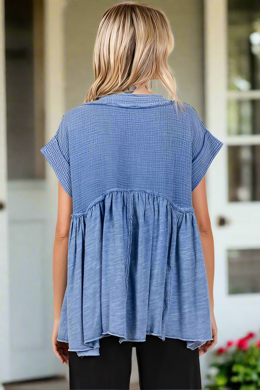 Trissa Mineral Wash Oversized Flounce Top