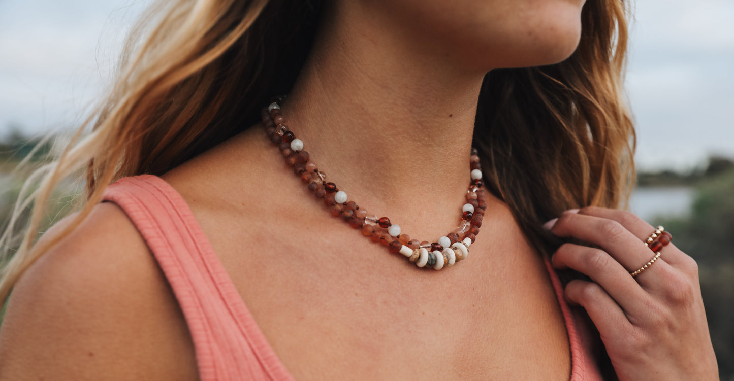 Baltic Sea Amber || Sunstone + Moonstone || Natural Gemstone Necklace