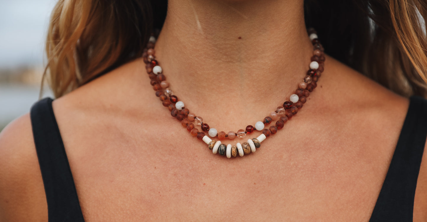 Baltic Sea Amber || Sunstone + Moonstone || Natural Gemstone Necklace