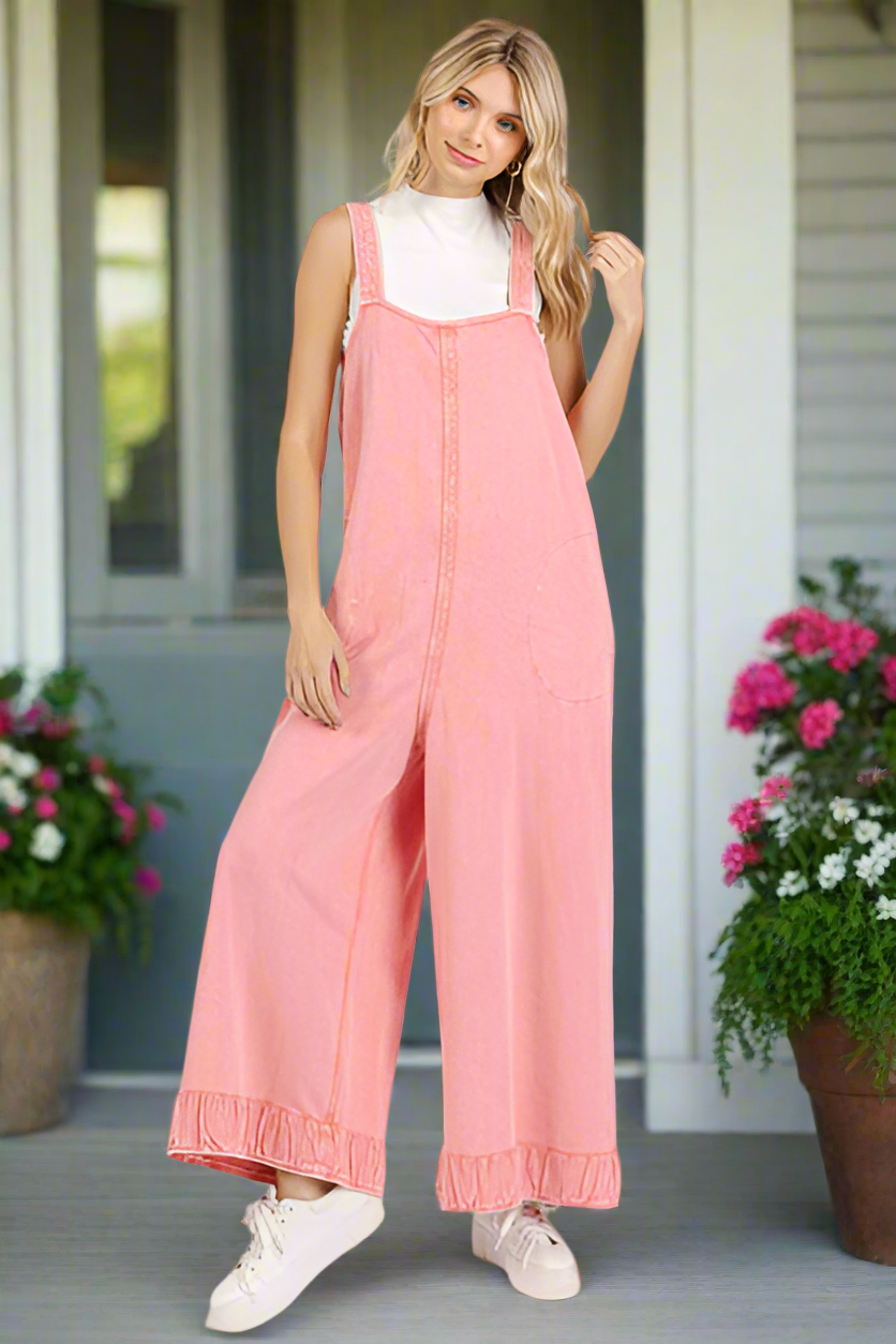 Kate Ruffled Wide Leg Overall Jumpsuit