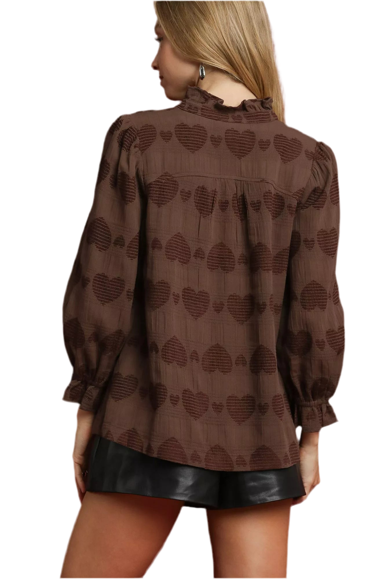 Hearts in Love Jacquard Ruffle Trim Top Umgee