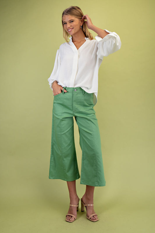 The Margo High Waisted Crop Seam Pants Apple Green