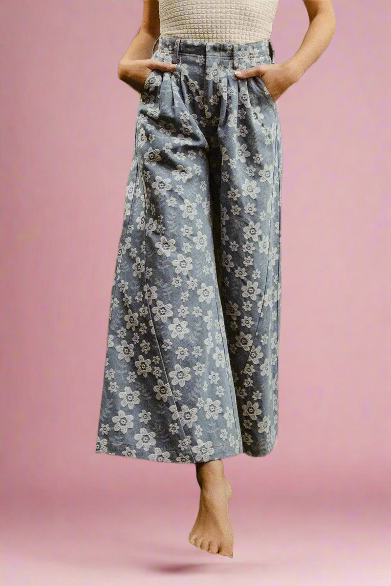 BiBi Floral Texture Wide Leg Jeans