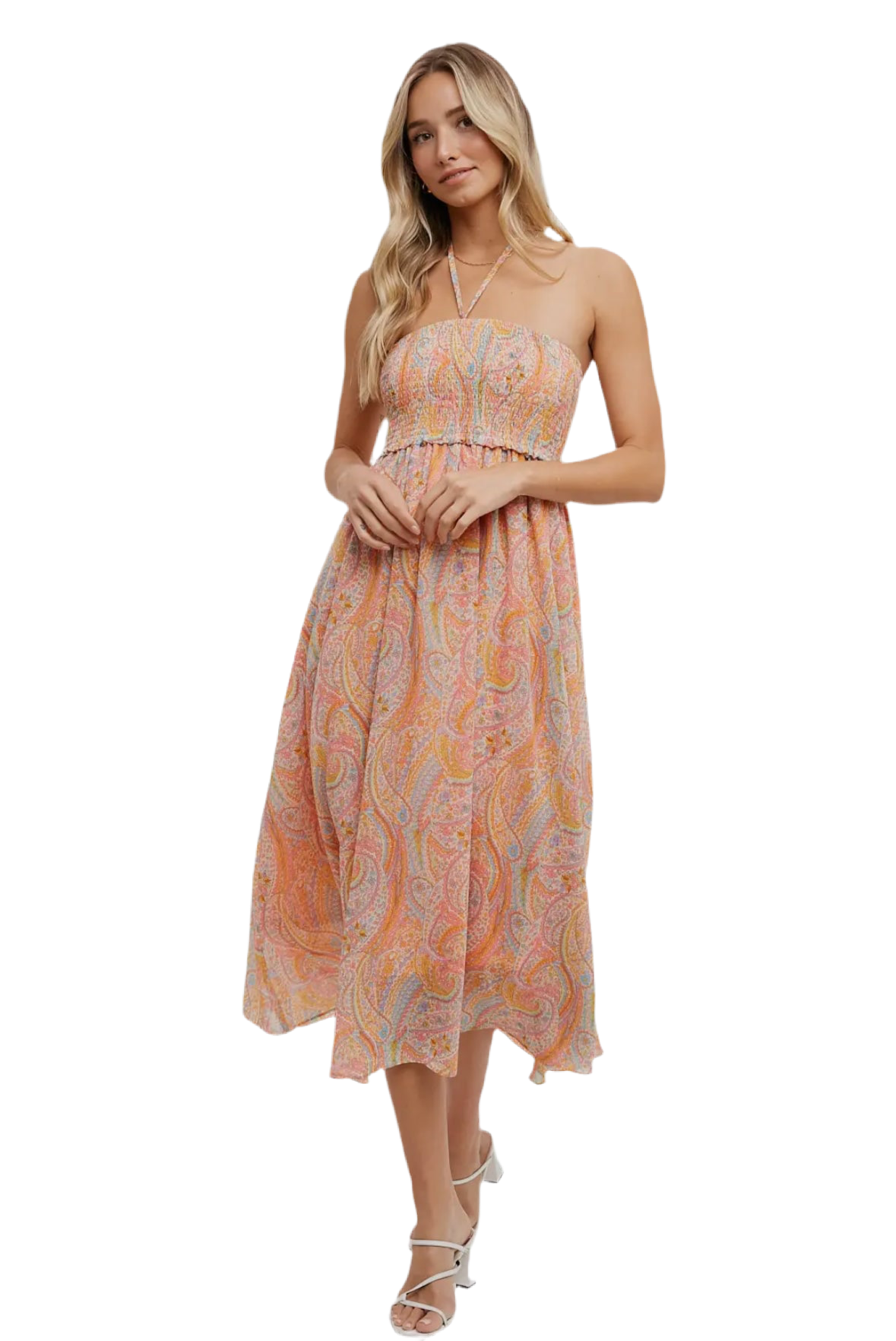 Wynslee Halter Smocking 2 Way Midi Dress Maxi