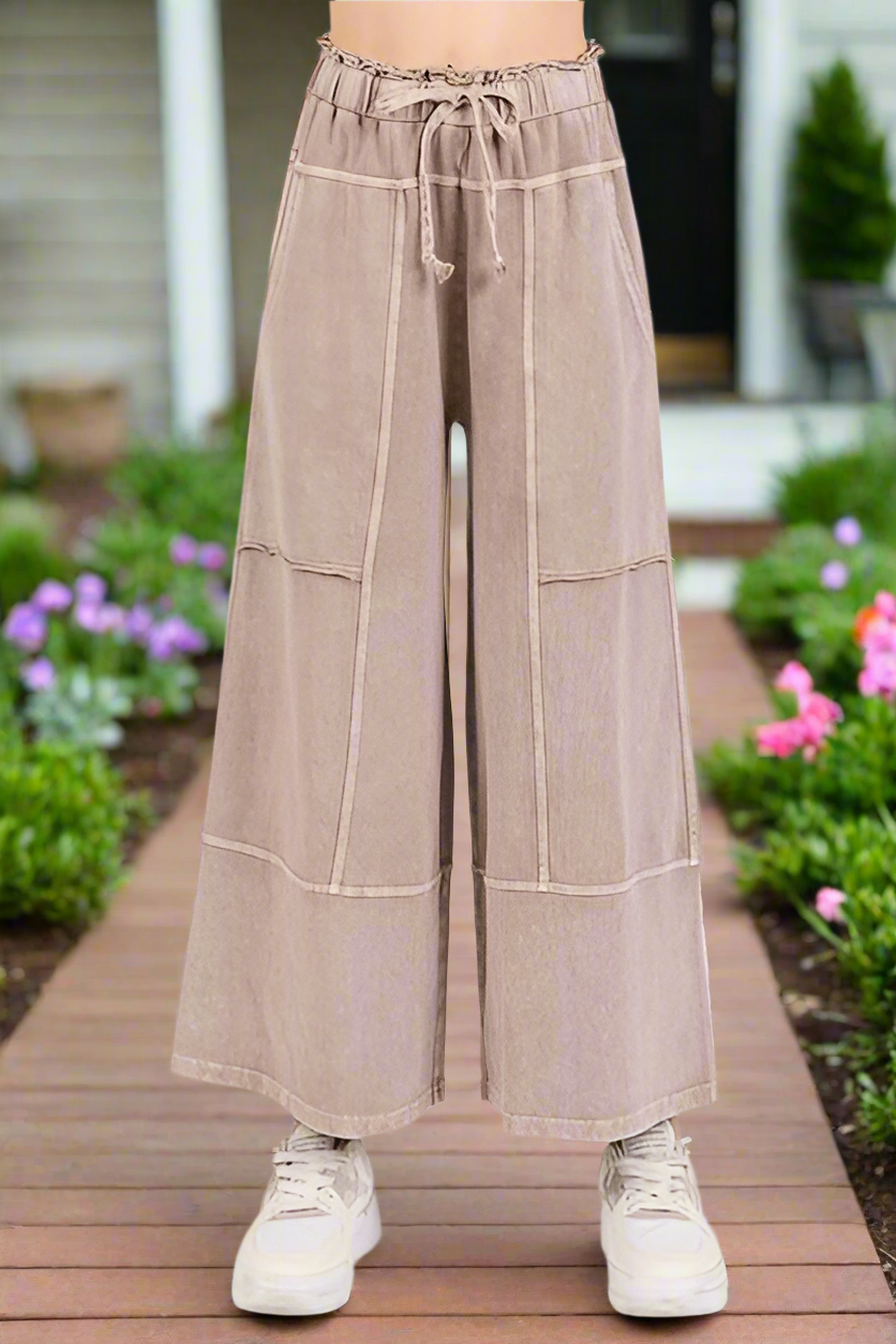 Mittoshop Mineral Wash Seam French Terry Wide Leg Pants
