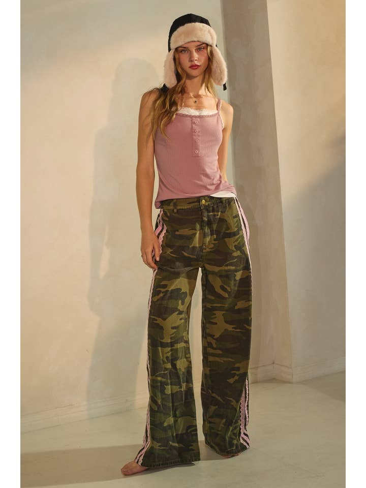 Washed Camo Printed Cotton Pants