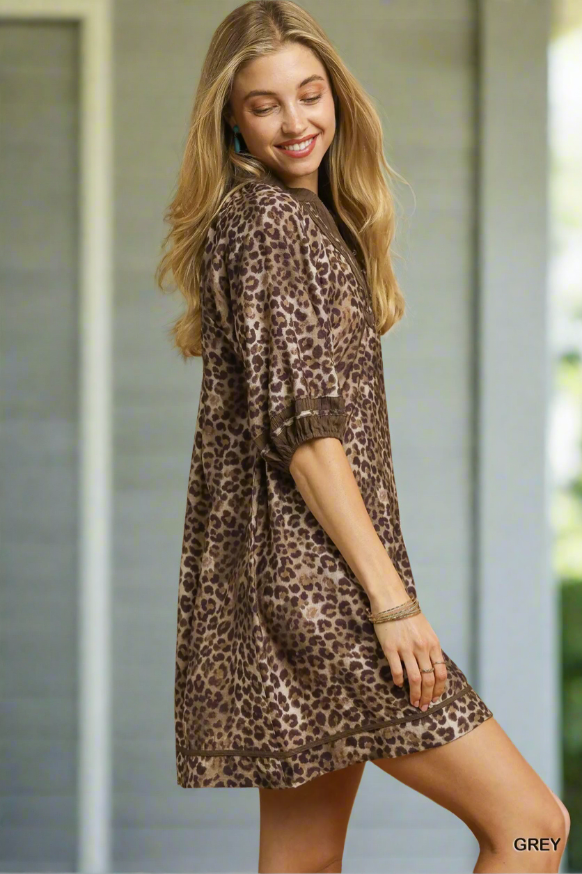 Umgee Leopard Print Mini Dress
