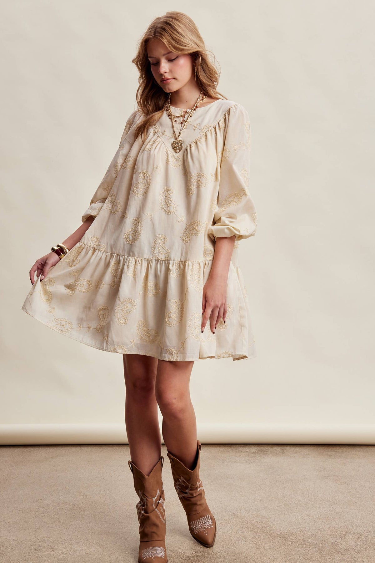 Emma Embroidered Paisley Cotton Mini Dress
