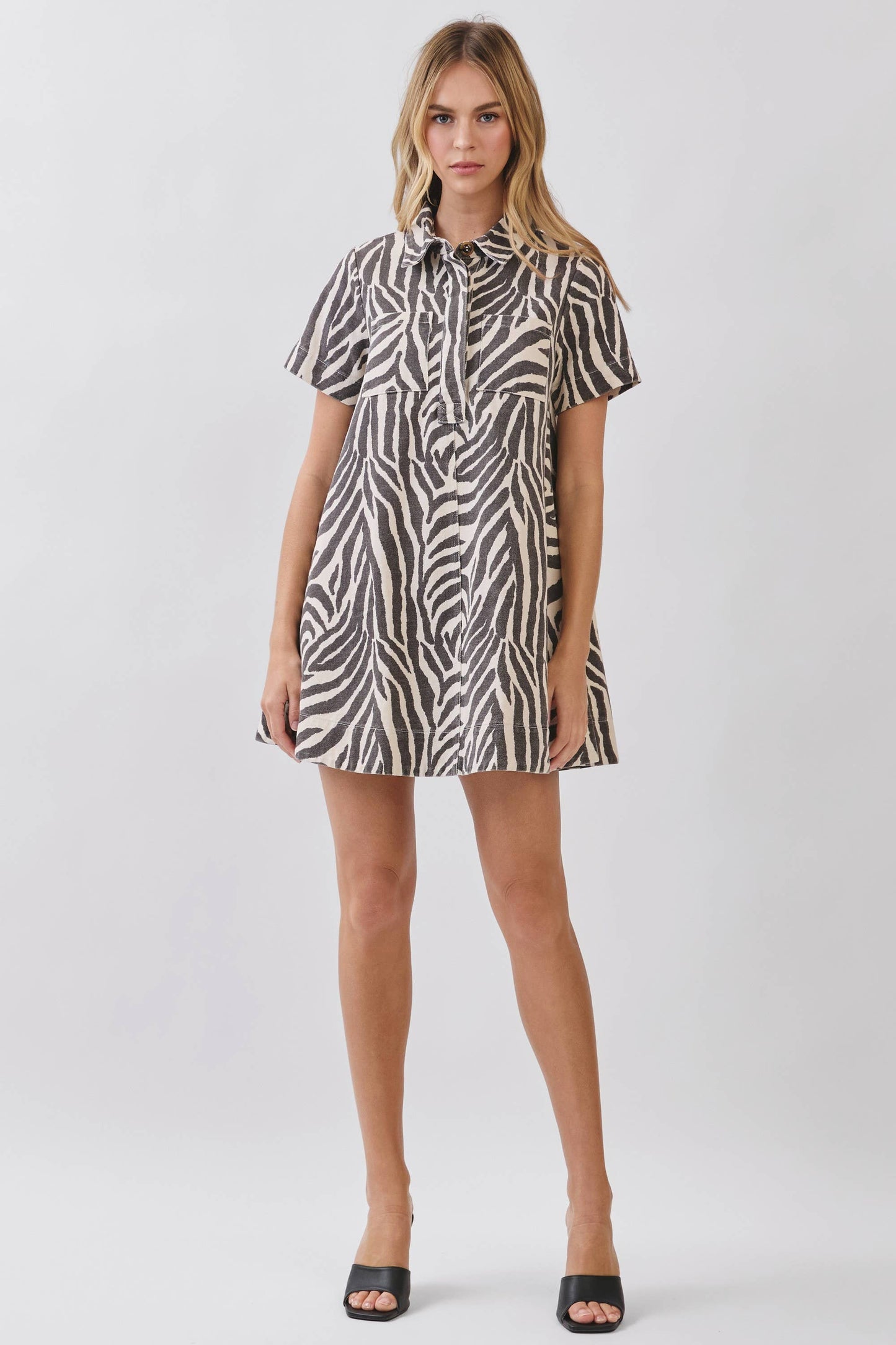 Zebra Cream Denim Mini Dress