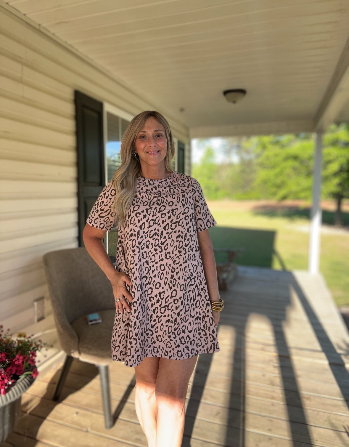 The Blushing Leopard Mini Dress with Pockets