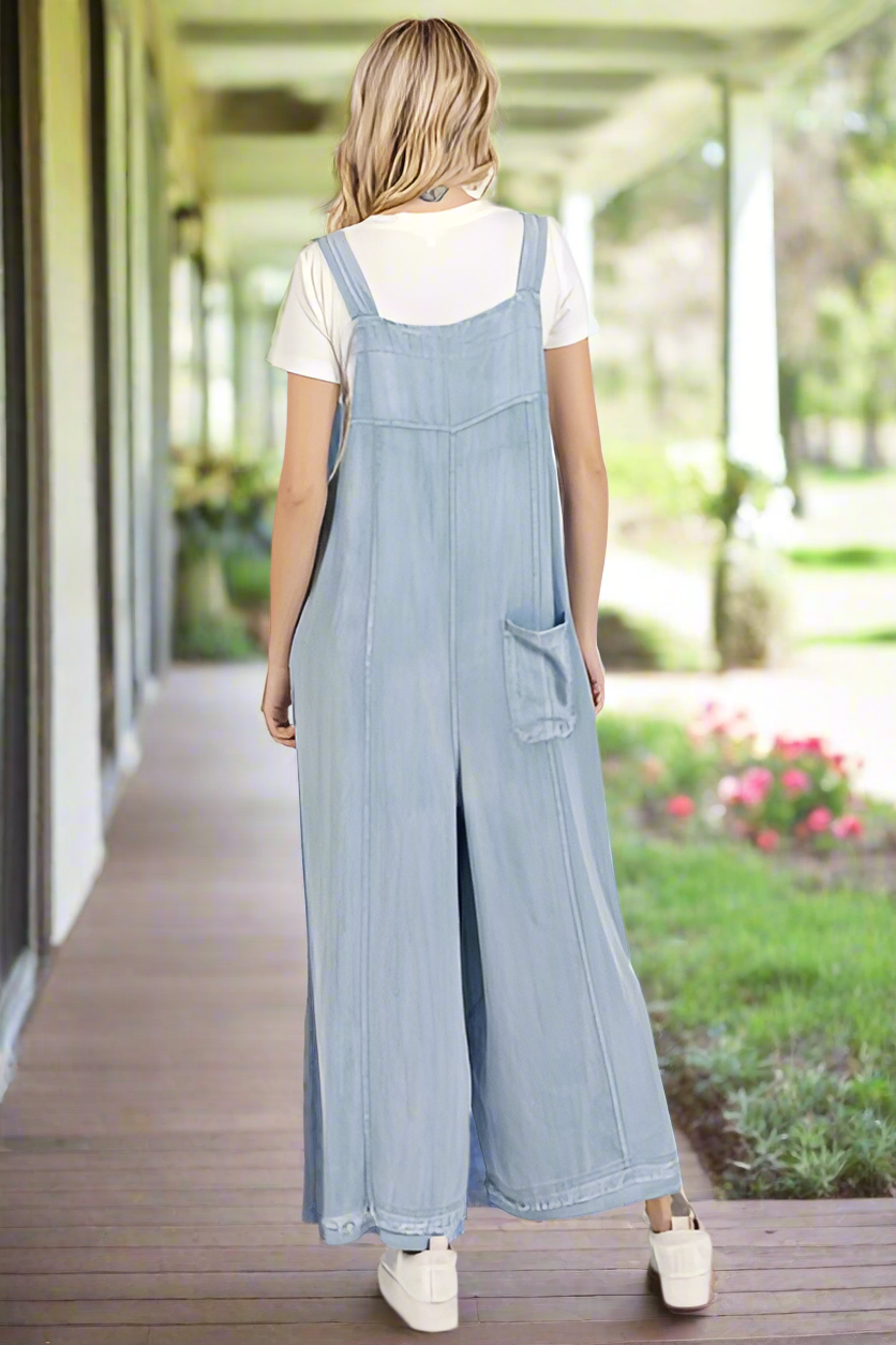 Mittoshop Wide Strap Wide Leg Chambrey Jumpsuit