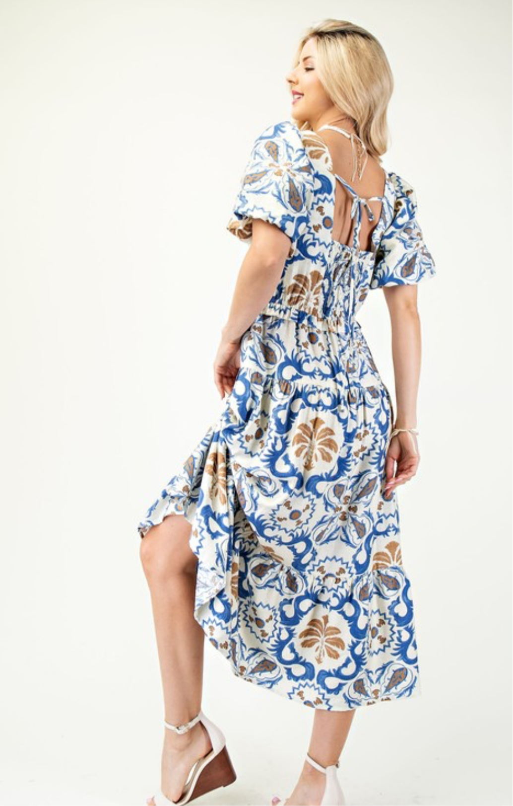 Lainey Tie Back Smocked Midi Dress