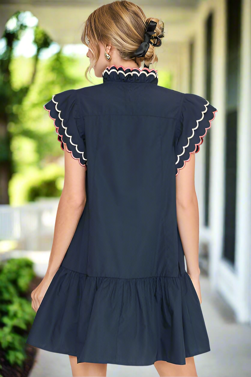Beautiful Sunset Ruffled Scalloped Sleeved Dress
