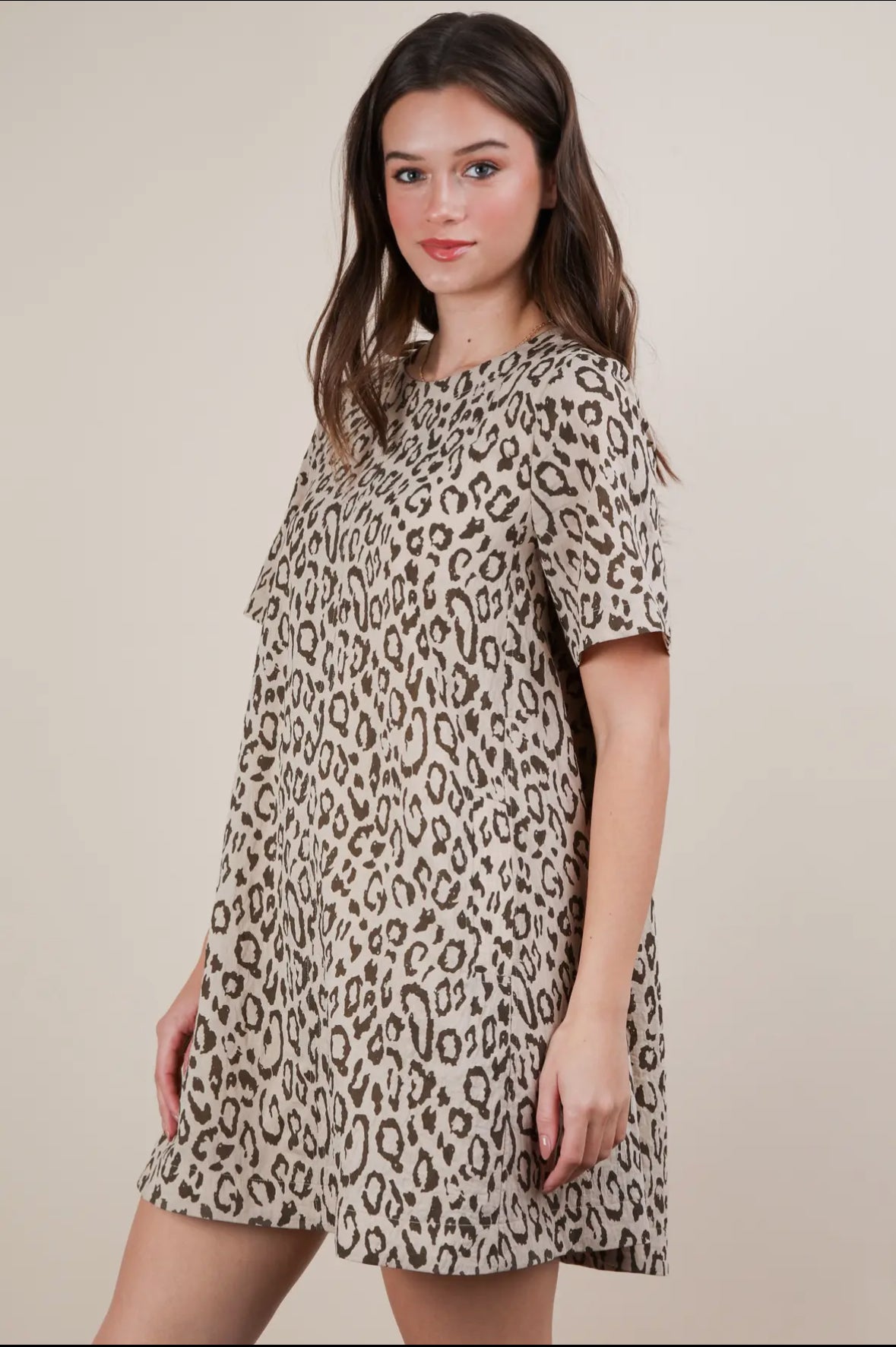 The Blushing Leopard Mini Dress with Pockets