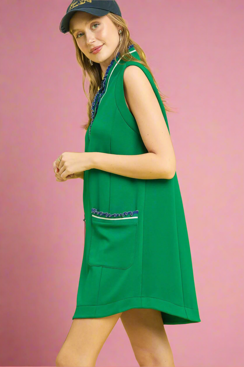 Umgee Frill Contrast Trim Sleeveless Mini Dress