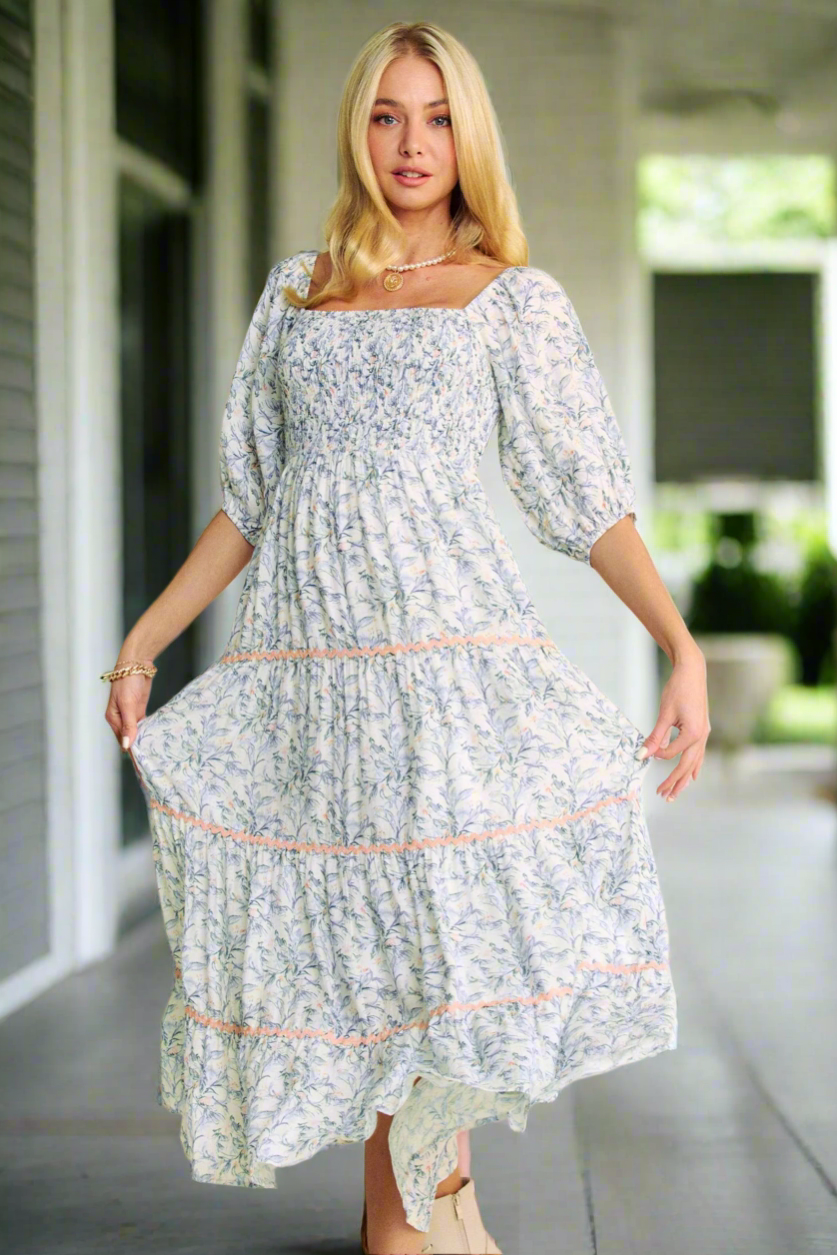 Contrast Ricrac Midi Dress