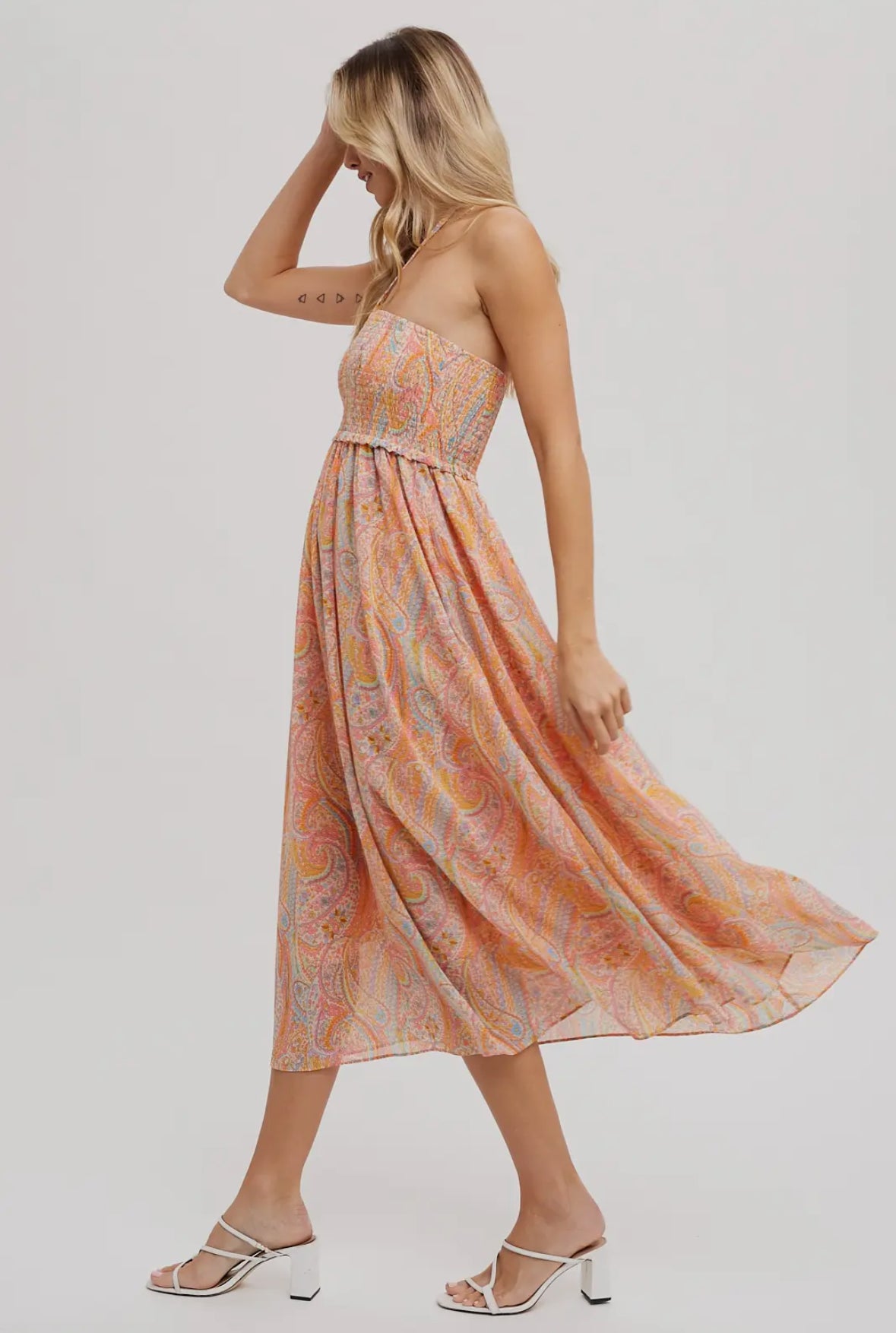 Wynslee Halter Smocking 2 Way Midi Dress Maxi