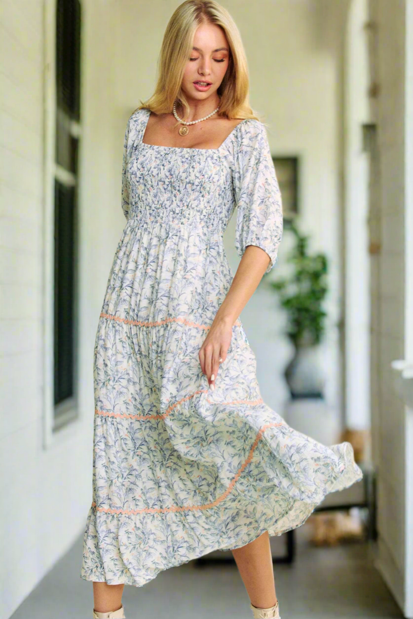 Contrast Ricrac Midi Dress