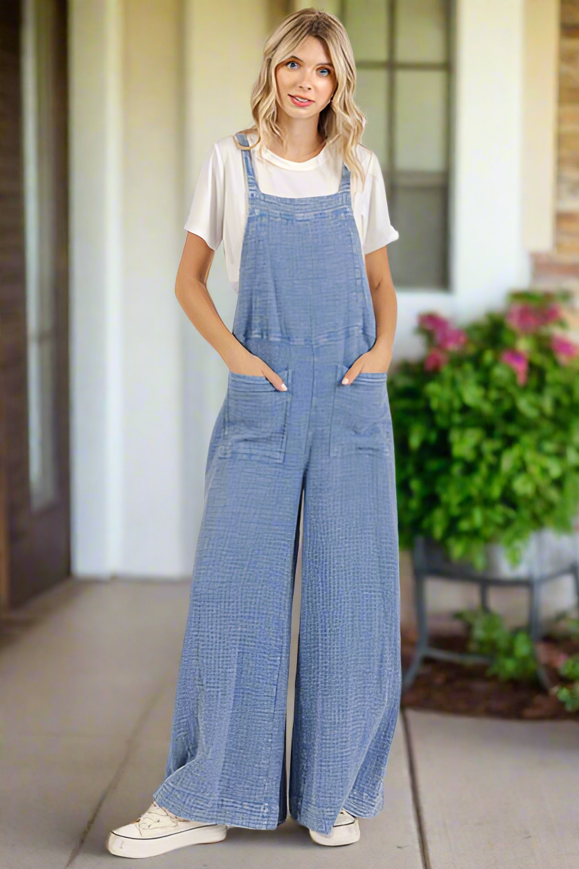 Natalie Textured Wide Leg Overalls