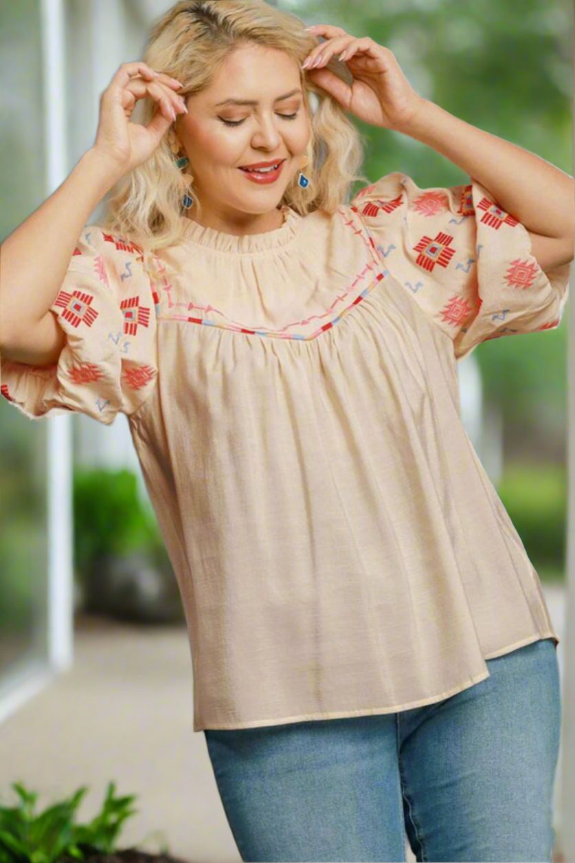 Umgee Taylor Embroidered Top