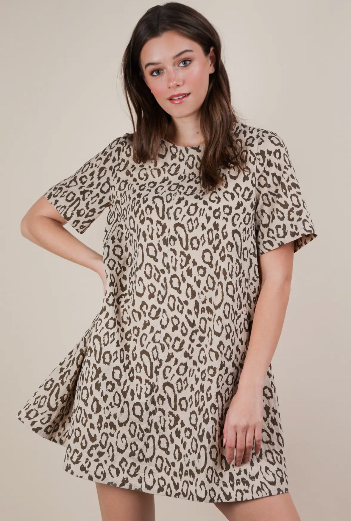 The Blushing Leopard Mini Dress with Pockets