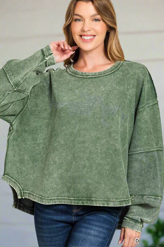 Zenana Acid Washed Exposed-Seam Sweatshirt