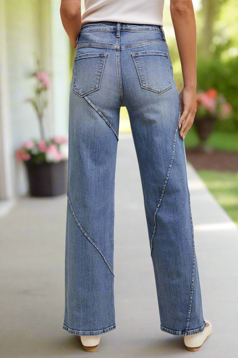 Annie Wear Decorative Seams Wide Leg Jeans