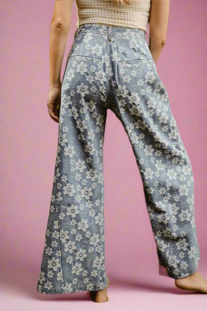 BiBi Floral Texture Wide Leg Jeans