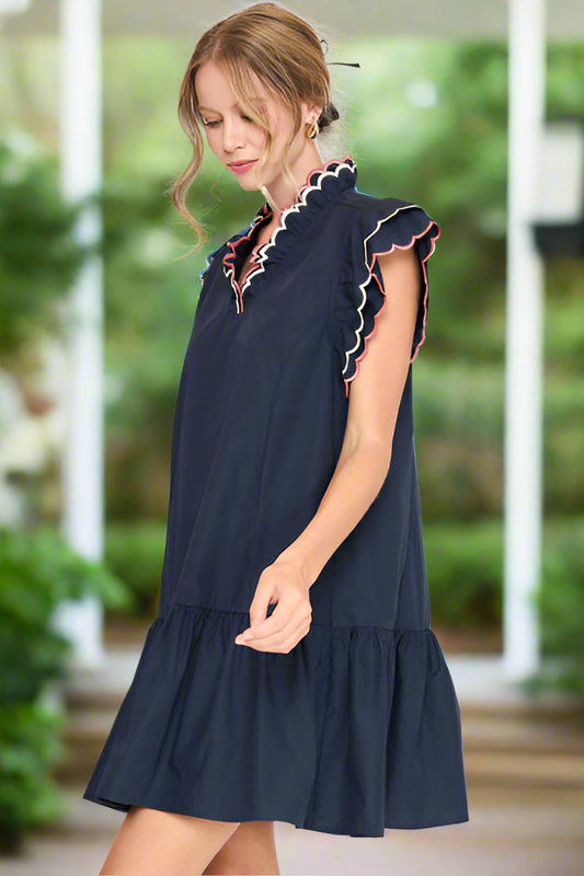 Beautiful Sunset Ruffled Scalloped Sleeved Dress