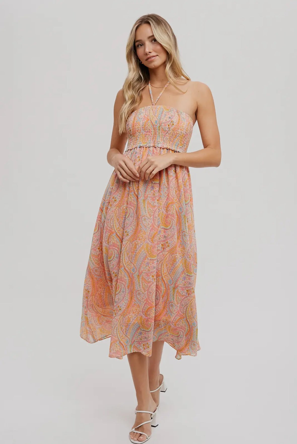 Wynslee Halter Smocking 2 Way Midi Dress Maxi