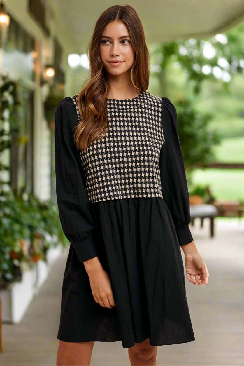 Annie Wear Tie Back Plaid Round Neck Mini Dress