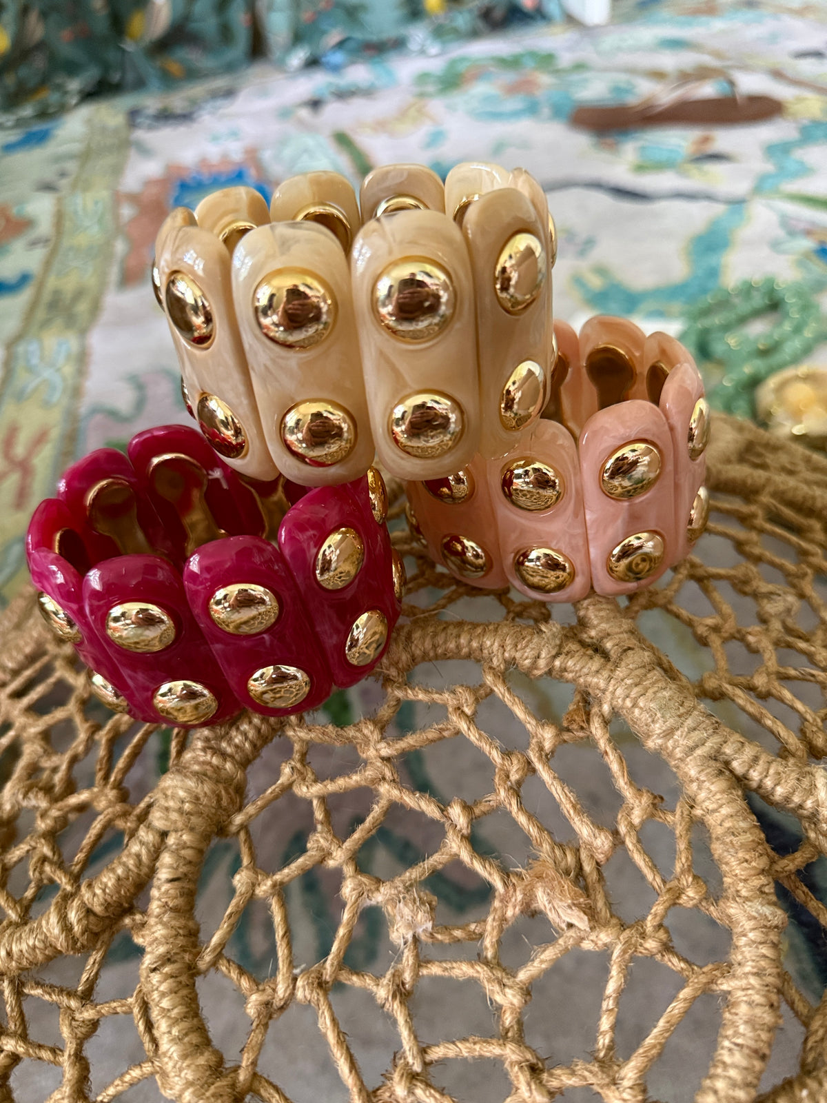 Chunky Wide Marbled Resin Stretch Bracelet