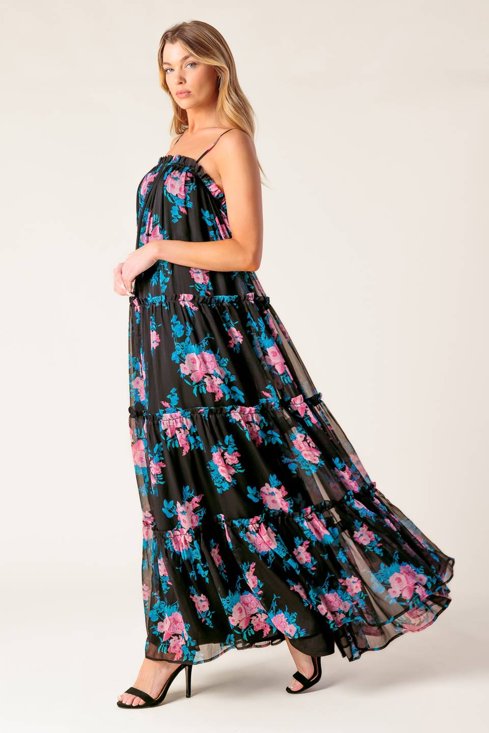 EXCITING LOVE BLACK WOVEN MAXI DRESS